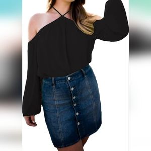 Vemvan Women's Spaghetti Halter Off The Shoulder Blouse Long Sleeve Blouse NWT